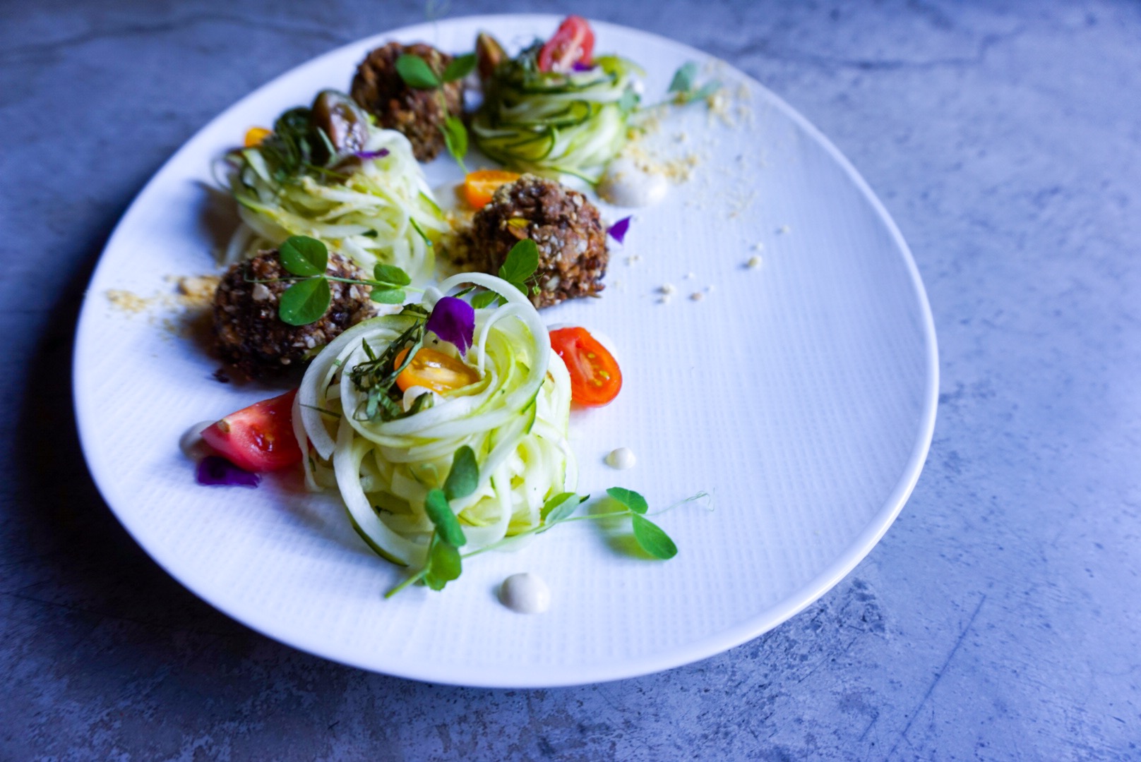 Lentil Meatballs & Zucchini Noodles with Alfredo