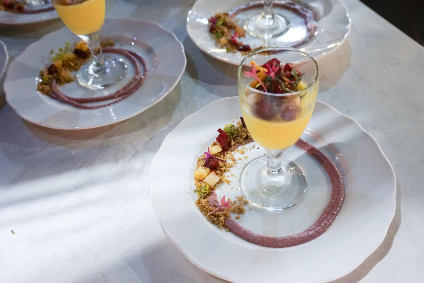 Pineapple Panna Cotta with Plum Mint Creme
