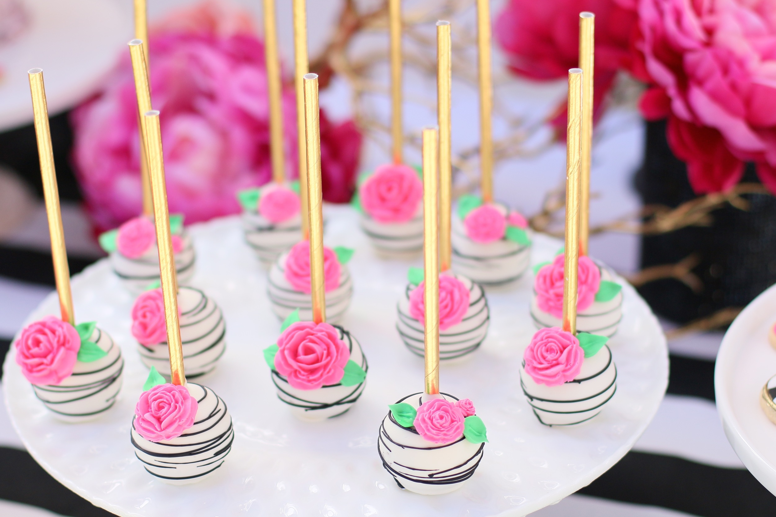 Copy of You'll want to find a reason to celebrate with our "Pink Please" Rental Collection! Everything here is prepackaged to rent! Black & White Stripes + Pink Peonies + gold accents = LOVE! @inJO...