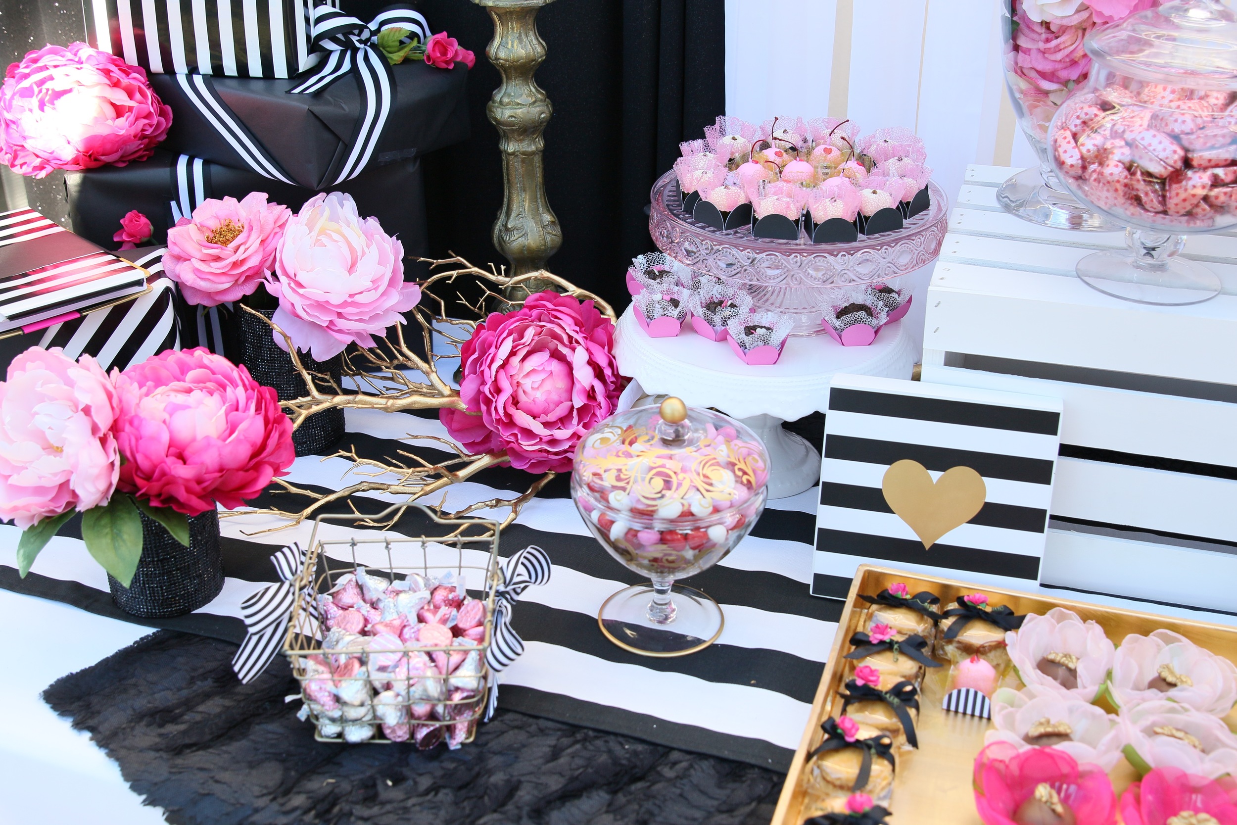 Copy of You'll want to find a reason to celebrate with our "Pink Please" Rental Collection! Everything here is prepackaged to rent! Black & White Stripes + Pink Peonies + gold accents = LOVE! @inJO...