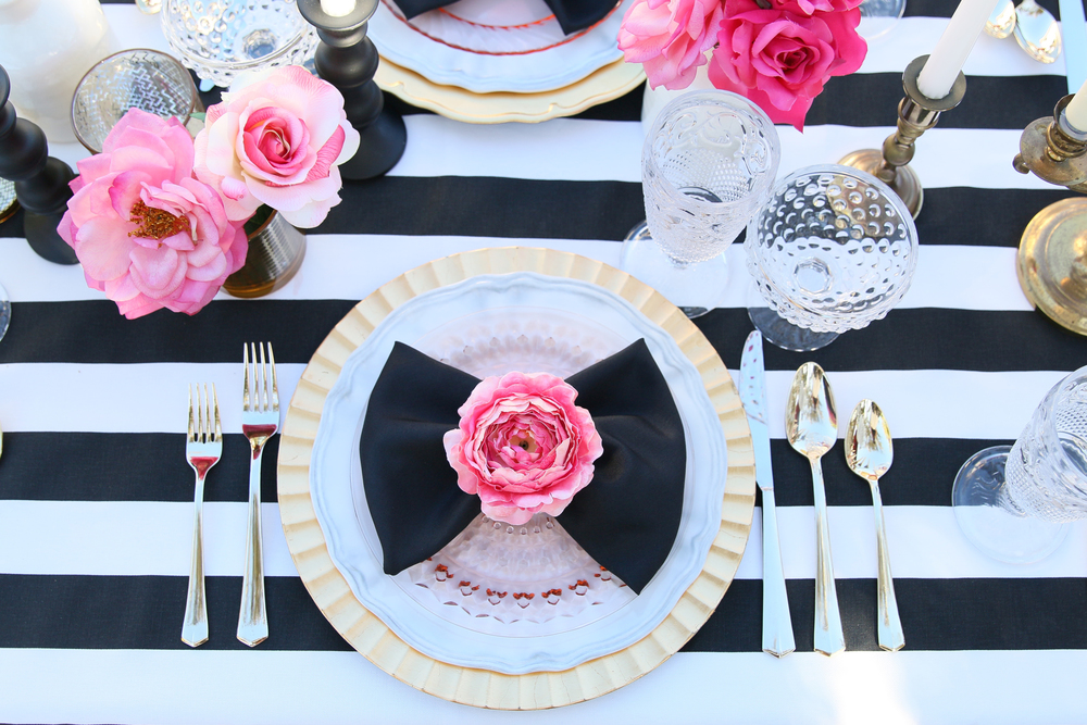 Pink Please Say I Do Party Als, Black White And Gold Table Set Up
