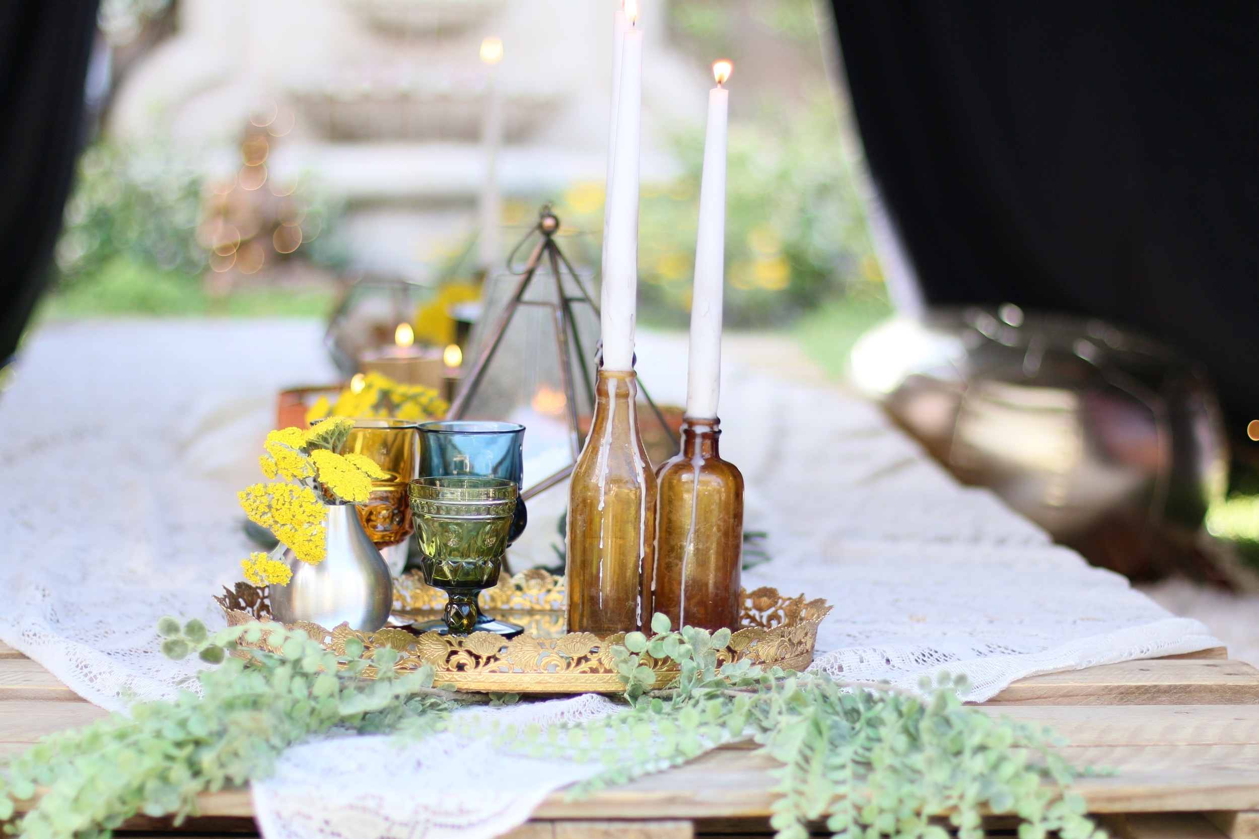 Copy of Low pallet tables, macramé & lace, geometric vessels, florals, textured rugs, colorful textiles, dream catchers, lanterns, candlelight…Basically a Bohemian dream. A curated collection for y...