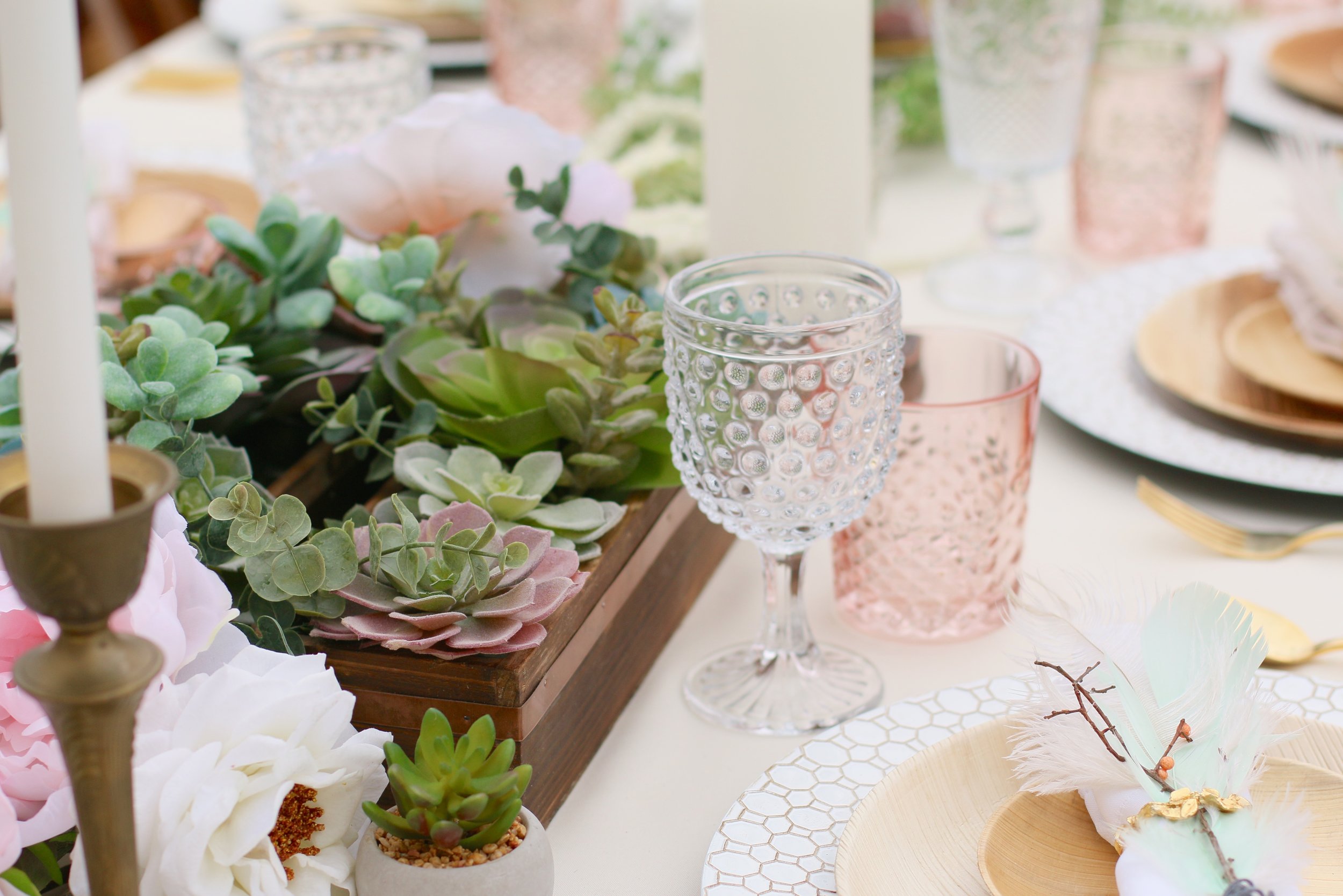 Copy of A gorgeous pre-curated rental collection with succulents, pops of blush, dreamcatchers, and rustic wood accents. Make it yours for your next baby or bridal shower! @inJOYtheParty