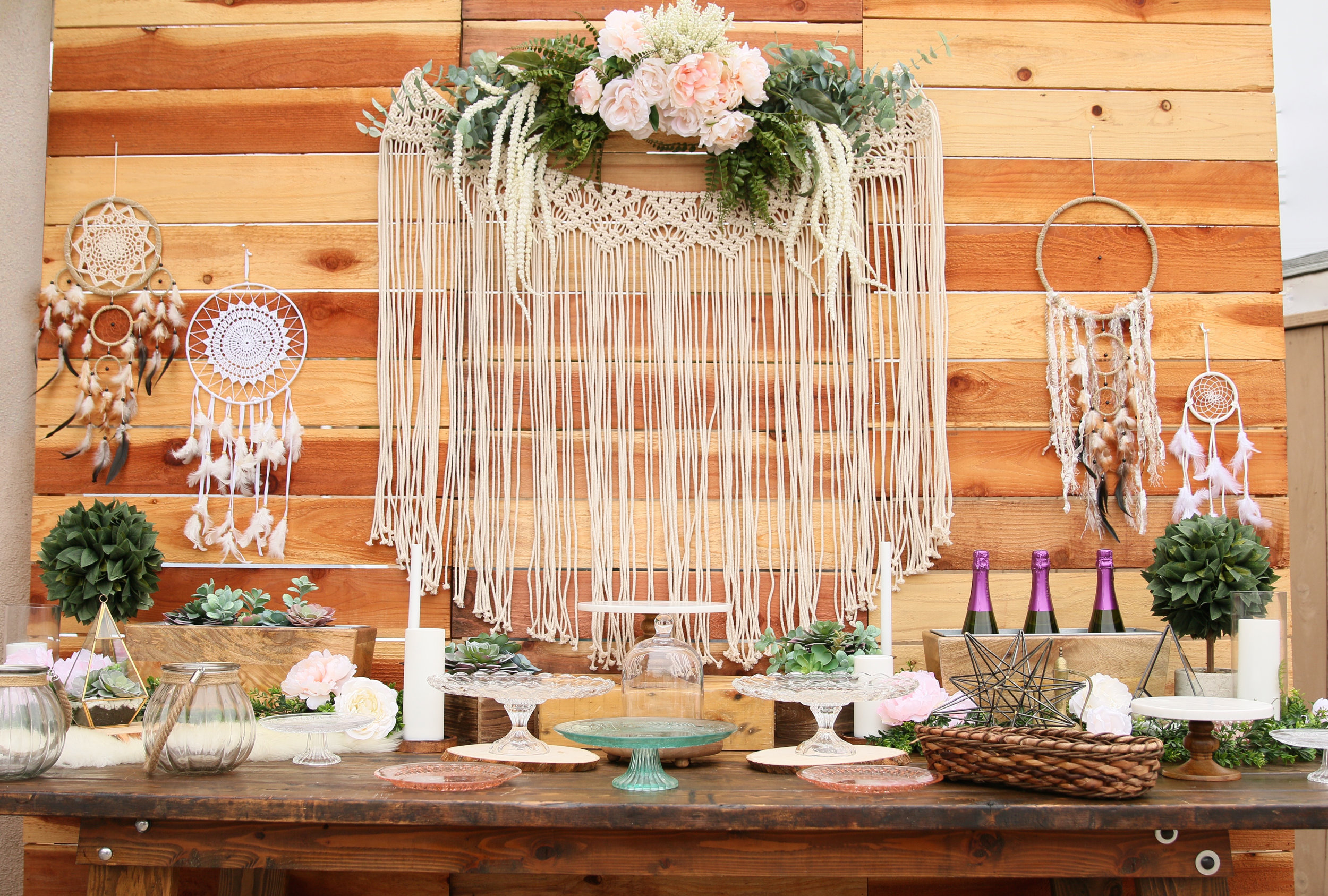Copy of A gorgeous pre-curated rental collection with succulents, pops of blush, dreamcatchers, and rustic wood accents. Make it yours for your next baby or bridal shower! @inJOYtheParty