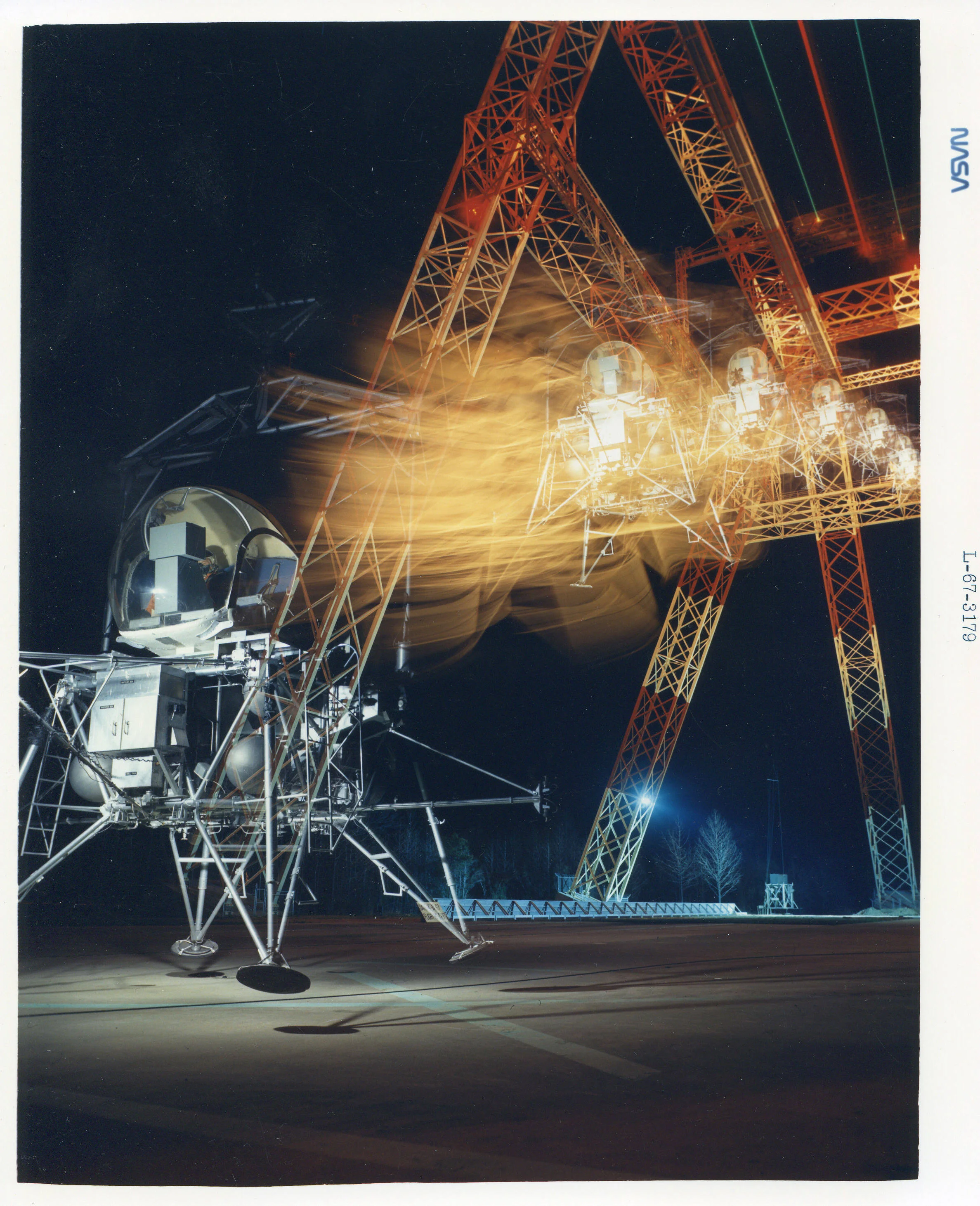 Multiple Exposure image of LEM at Impact Dynamics Research Facility (1297); 1967. Credit: NASA.