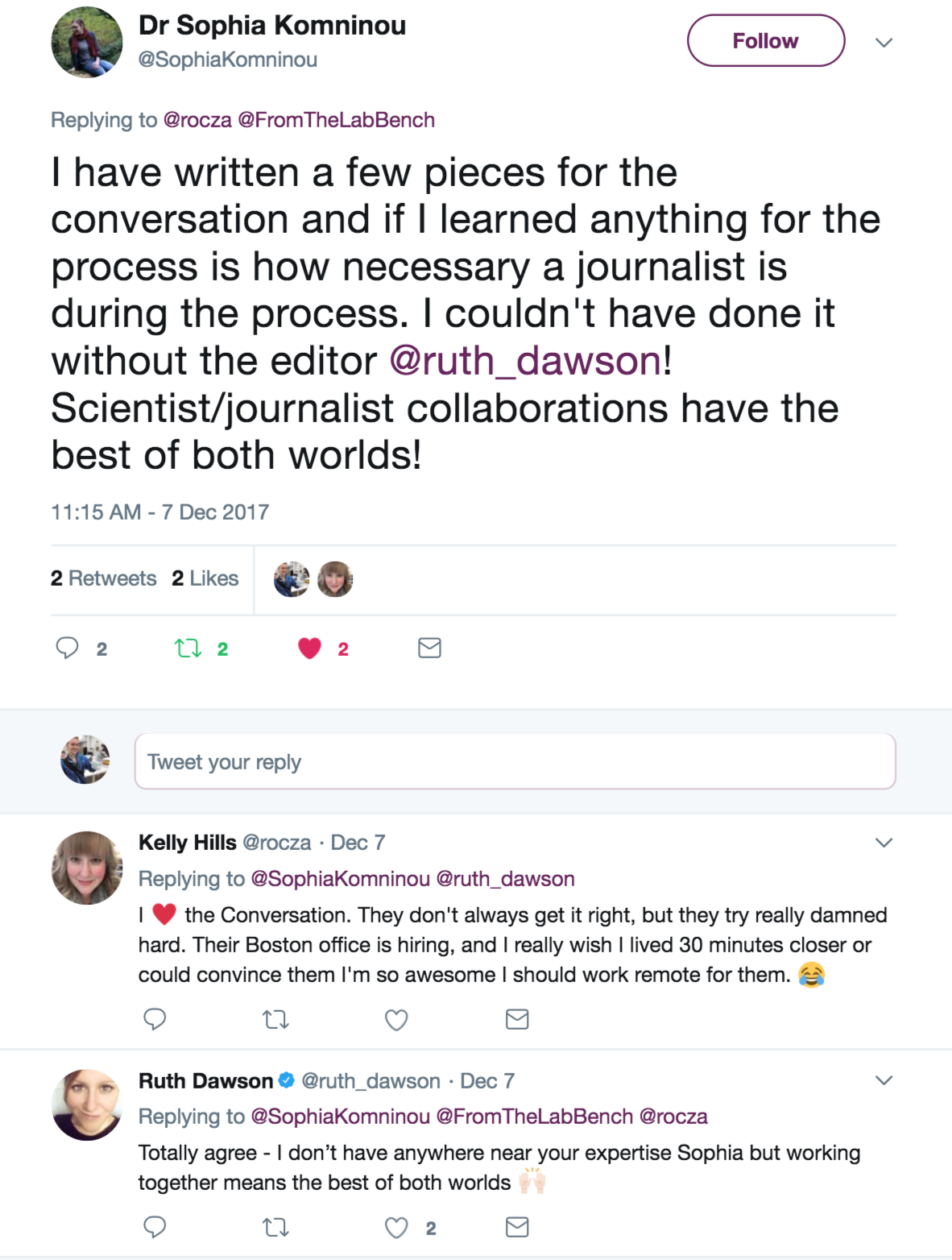 Conversation via Twitter, screenshot.