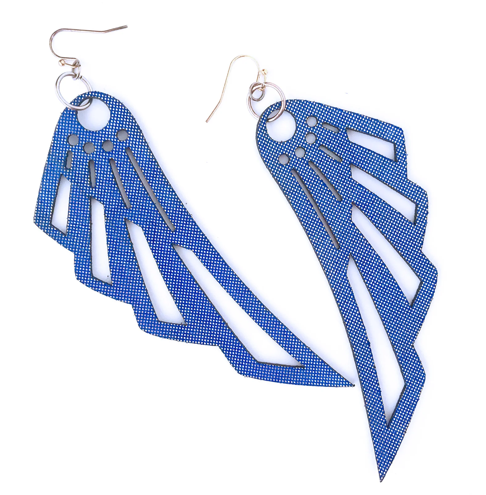 Flight Leather Earrings - Blue Metallic