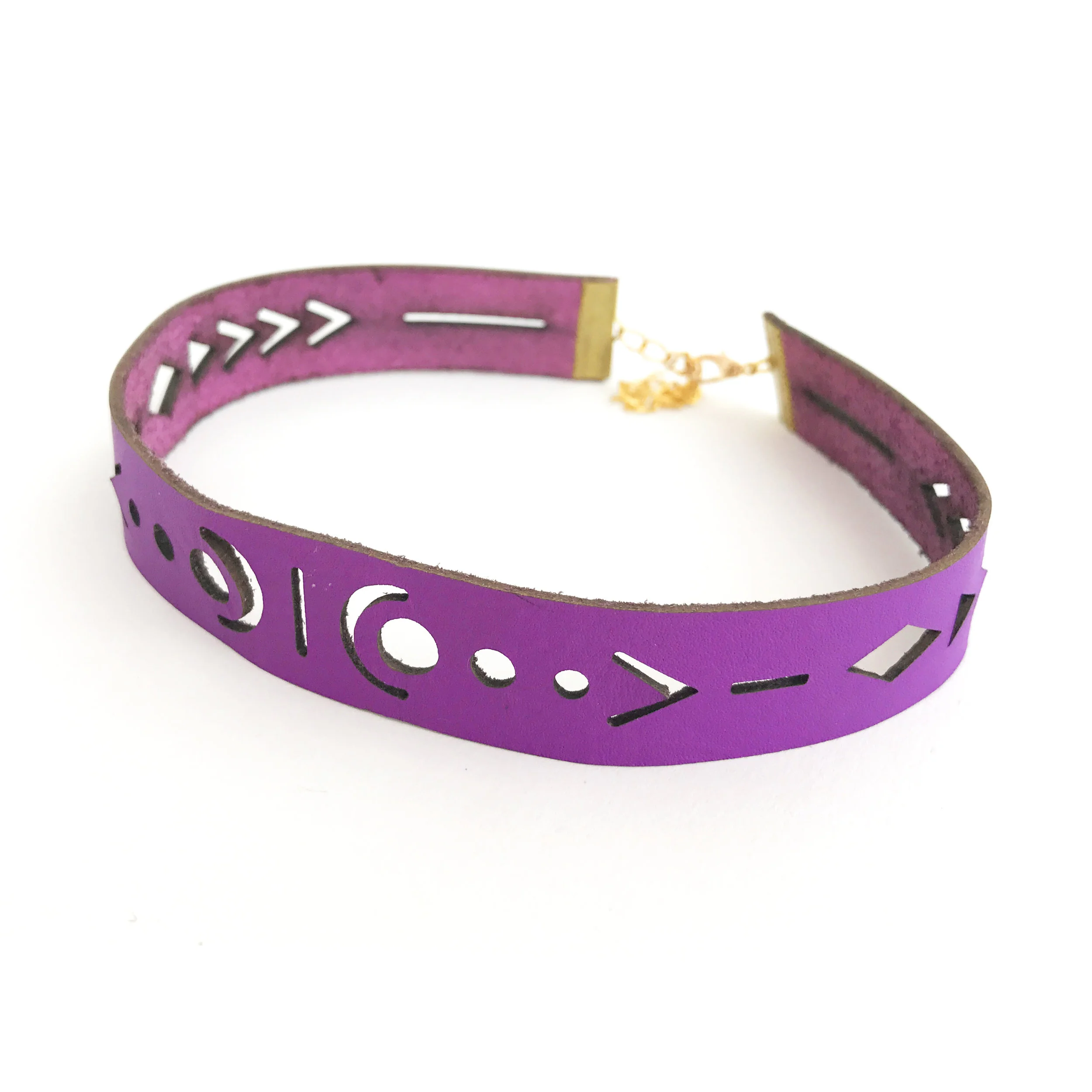 Leather Geo-Cut Choker - Purple