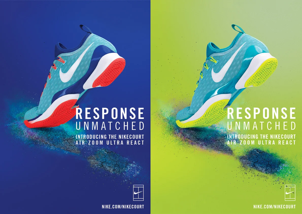 NikeCourt Air Zoom Ultra React Men's and Women's print ads.