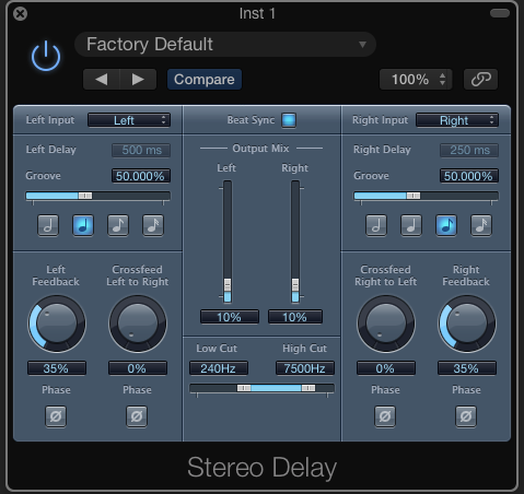 Logic's Stereo Delay plug-in has an inbuilt Low Cut and High Cut
