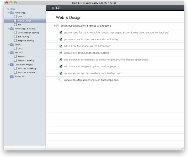 Pantalla de Hub list
