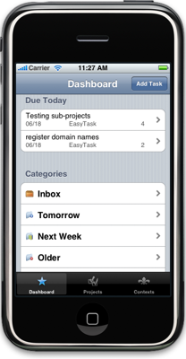 Pantalla de EasyTask Manager iPhone