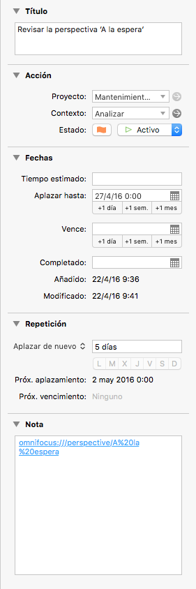 Los detalles de una tarea de revisión