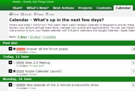 El calendario de Nozbe