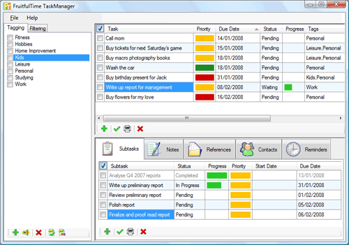 Pantalla de FruitfulTime TaskManager