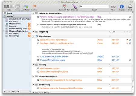 Pantalla de OmniFocus