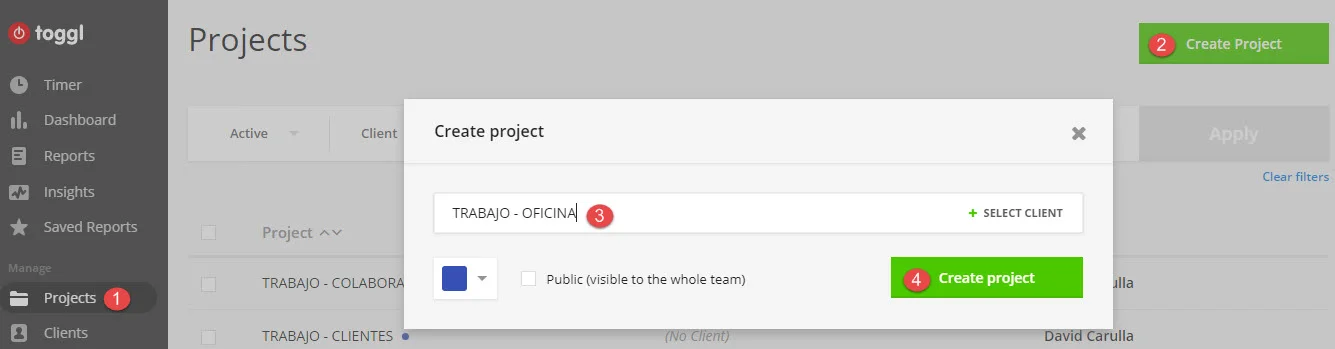 Crear un proyecto en Toggle