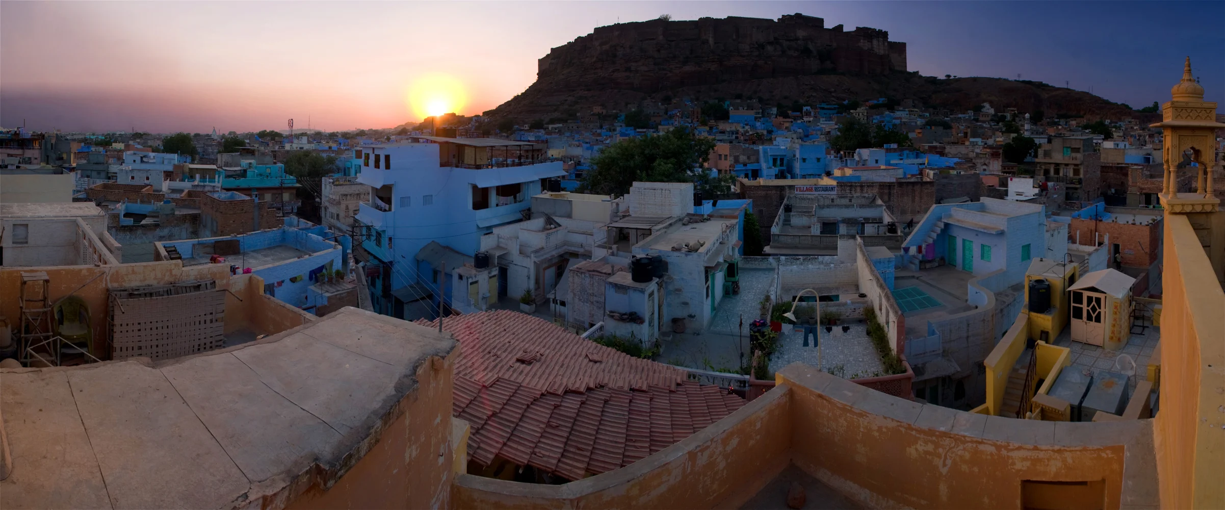 Mehrangarh Fort - sunset over the blue city. Jodhpur, India.
