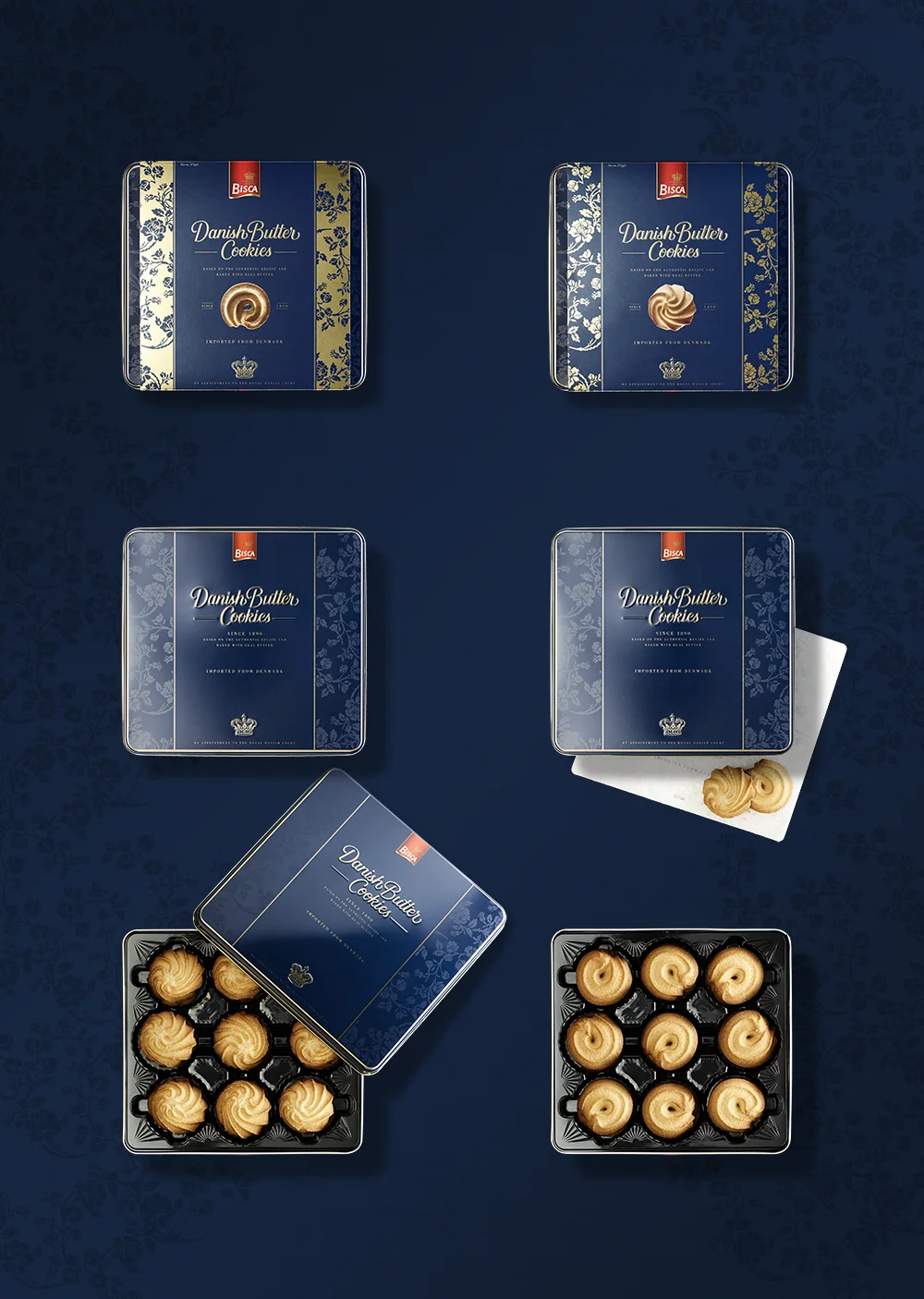 Danish Butter Cookies produkter – nyt emballagekoncept, ny visuel identitet – overview of the Danish butter cookies product series – Packaging concept and visual identity