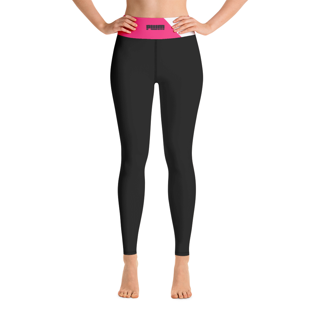 Plain black Leggings with Pink Stripe waist