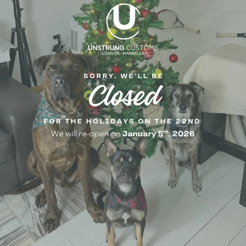 We will be closing the offices on the 22nd of December  to celebrate the holidays!

We&rsquo;ll be back open on the 5th of January in the new year! 

Wishing our community a wonderful holiday season!

#unstrungcustoms #marbella #tennis #customtennis