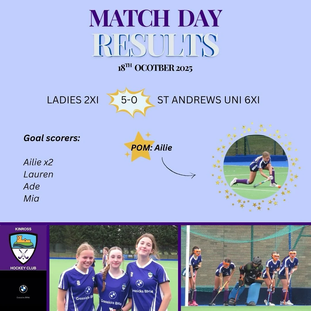 Match day results: 18th October 2025

Ladies 2s | 5-0 | St Andrews Uni 6s

&mdash;
The Ladies 2s play a fantastic game away in St Andrews against the university&rsquo;s 6XI team. Fast paced and real effort from the whole team playing versatile positi