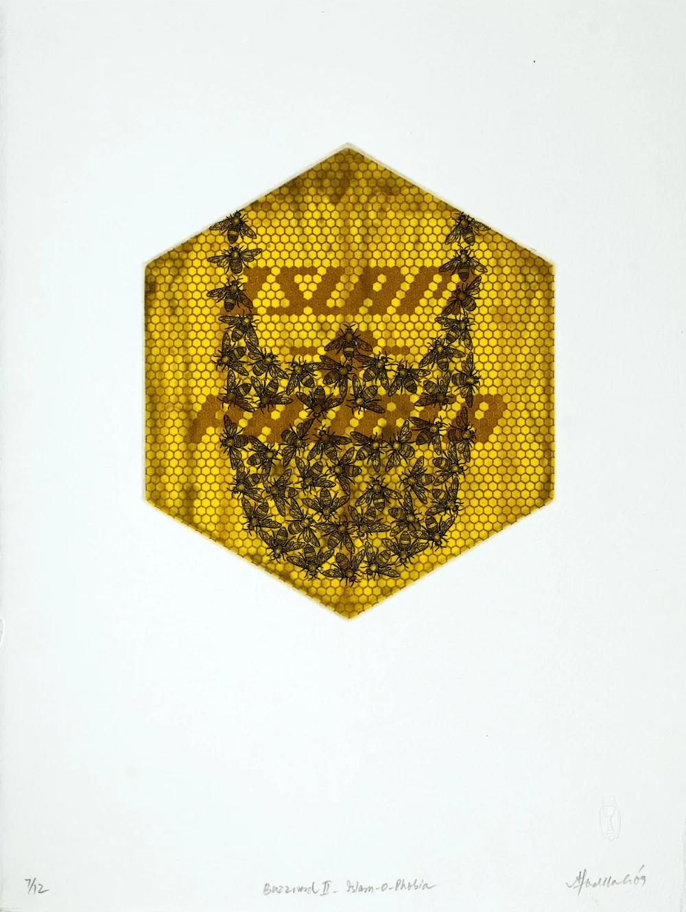   Buzzword -II (Islamophobia),  etching,&nbsp;18.25 x 21 cm 