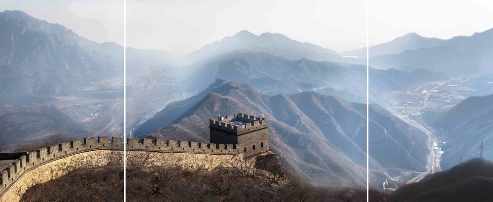 Soft Target: 4th Watchtower, Juyongguan Pass of Great Wall of China, Beijing, 2014, triptych, UV Inkjet Print, Photograph taken by Zhan Qian (Jane)