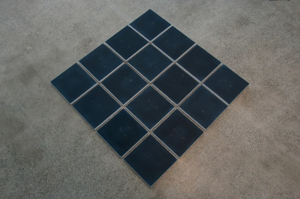   Tears I - 4 x 4 Diamond: 16 Midnight Blue Squares,&nbsp;Ashk Series,  2016,&nbsp;Artist's tears on inked paper on board,&nbsp;20 x 20 cm each 