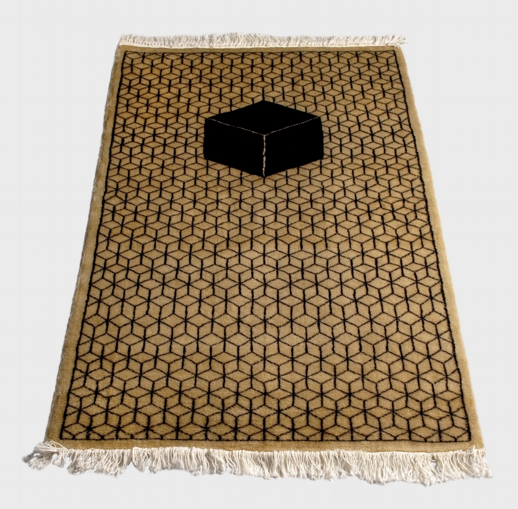   Prayer Rug of Necker Cube , 2009, Hand woven wool silk, made in collaboration with Carper weaver in Karachi, Pakistan 