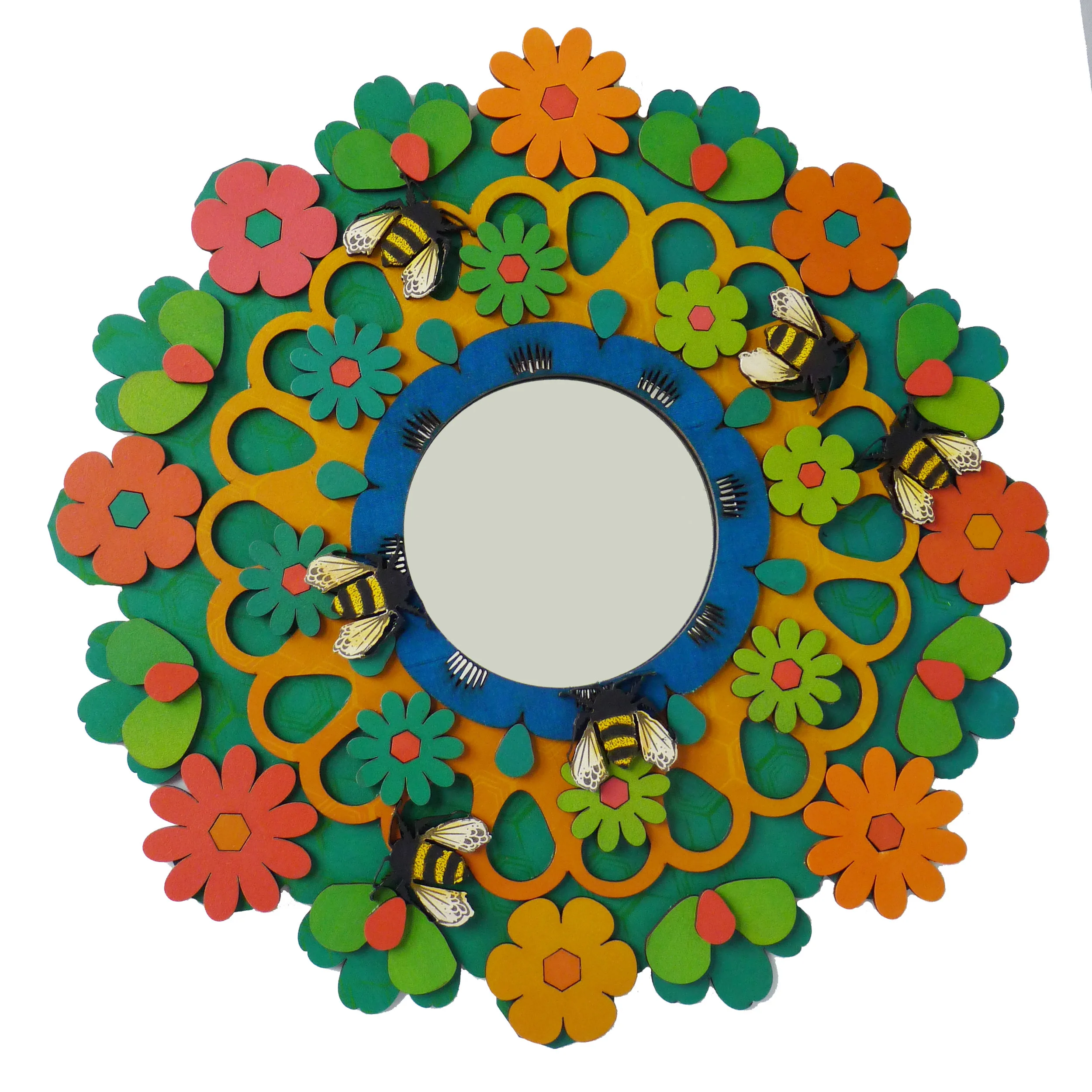 Mega Flowerburst lasercut and screenprinted Mirror