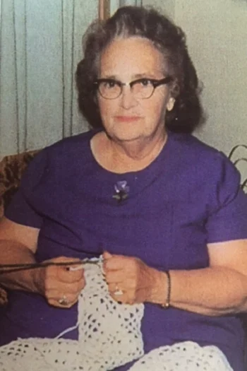 The author's grandma, making something pretty.