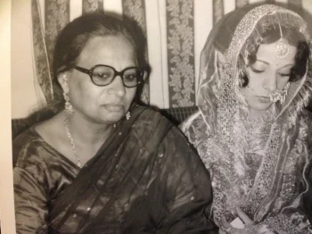 the author's Nani and mother on her mother's wedding day in 1975