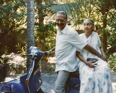 The author's uncle on his Vespa with one of his younger sisters