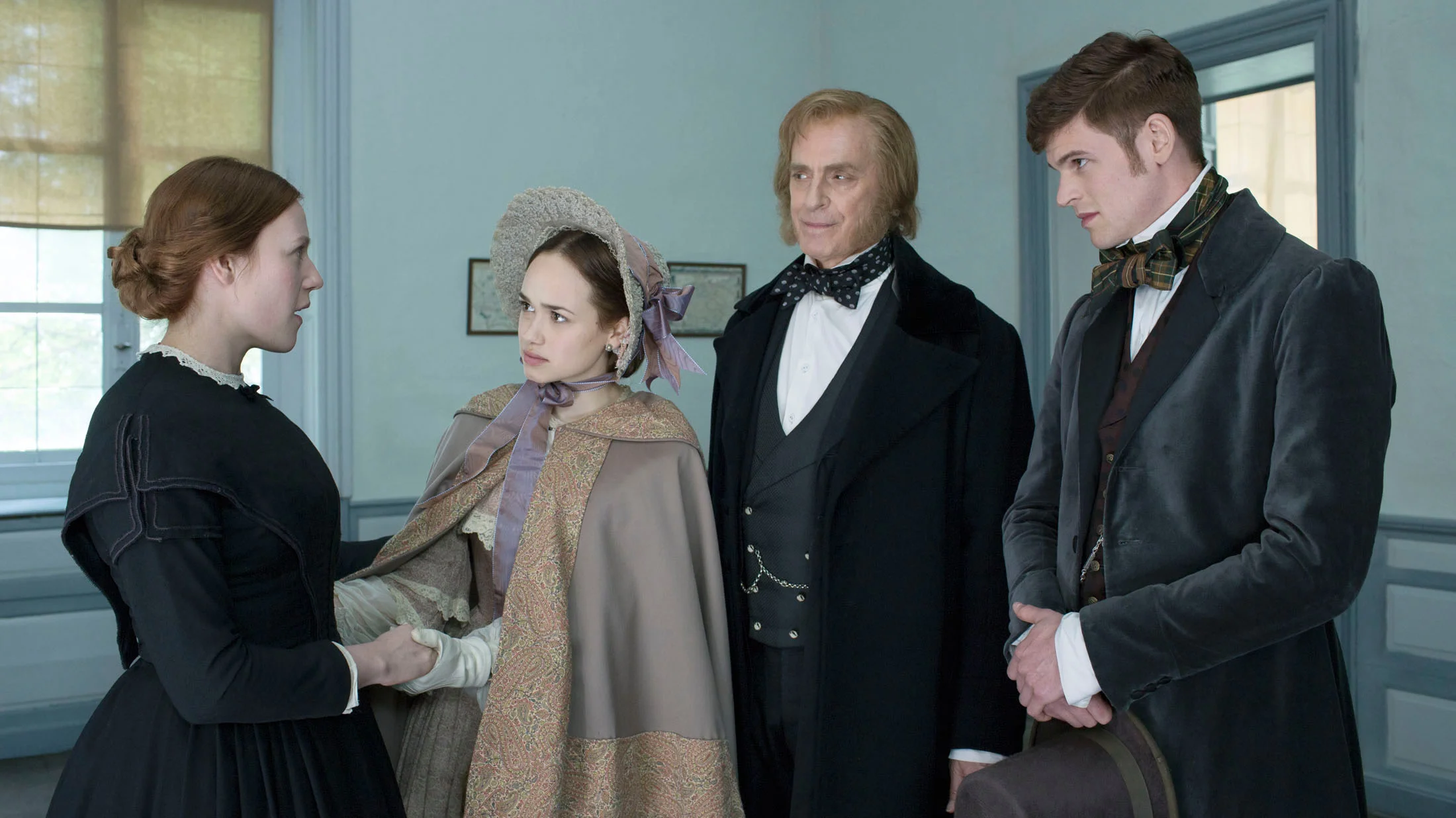 Emma Bell, Rose Williams, Keith Carradine and Benjamin Wainwright in A QUIET PASSION directed by Terrence Davies - DoP Florian Hoffmeister. Courtesy Hurricane Films/Potemkino