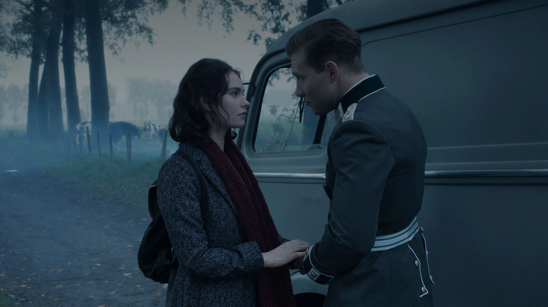Lilly James and Jai Courtney in THE EXCEPTION directed by David Leveaux - DoP Roman Osin. Courtesy Egoli Tossell Films/UMedia
