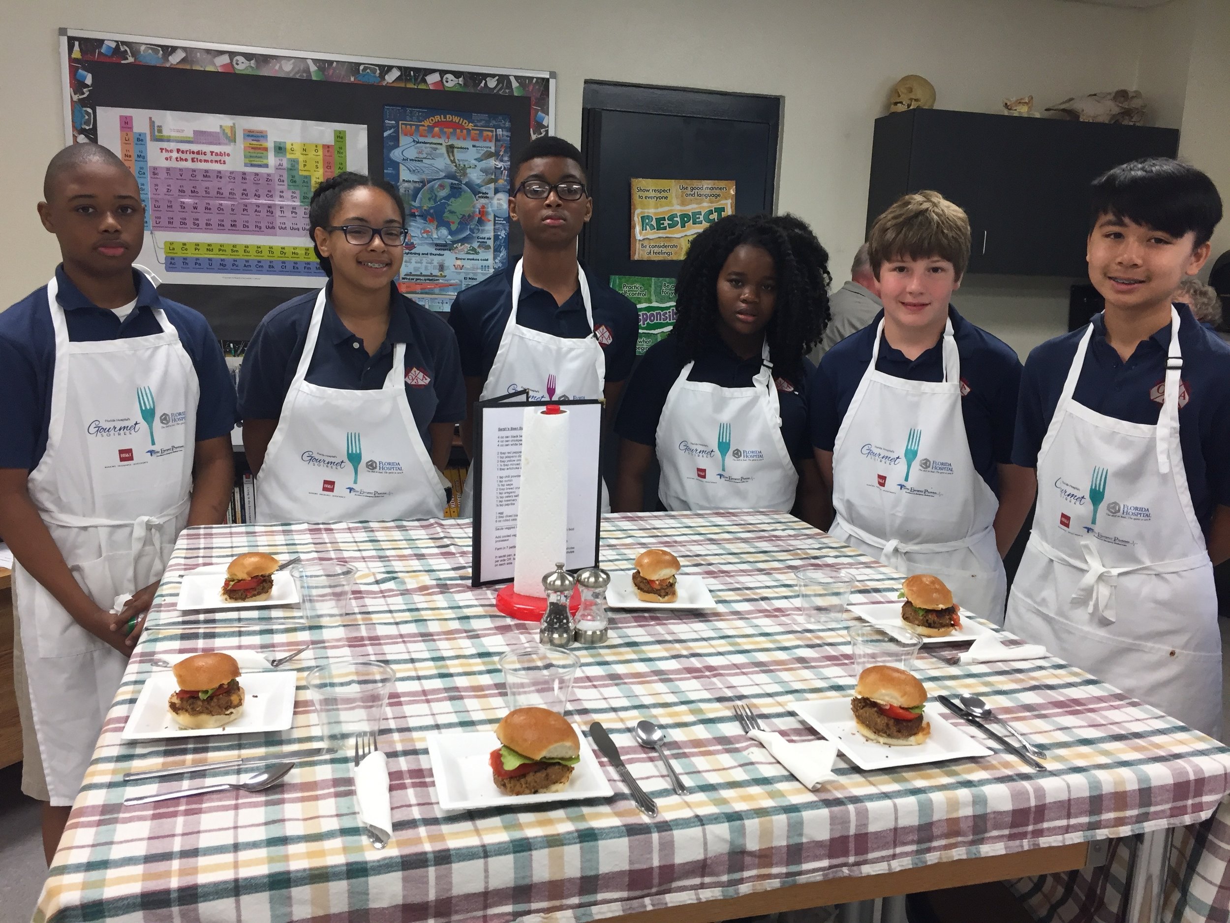 A 7th Grade team with their bean burgers awaiting comments from the judges