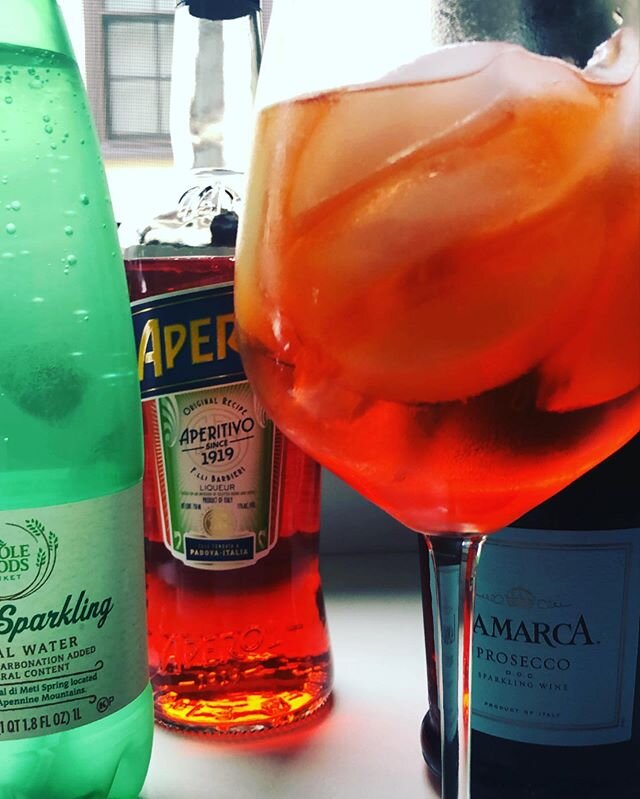 It&rsquo;s 5:01 pm on a Wednesday and gloomy outside. Pretending we&rsquo;re in Italy. Don&rsquo;t judge. #spritz #aperolspritz #quarantine #quarantinelife