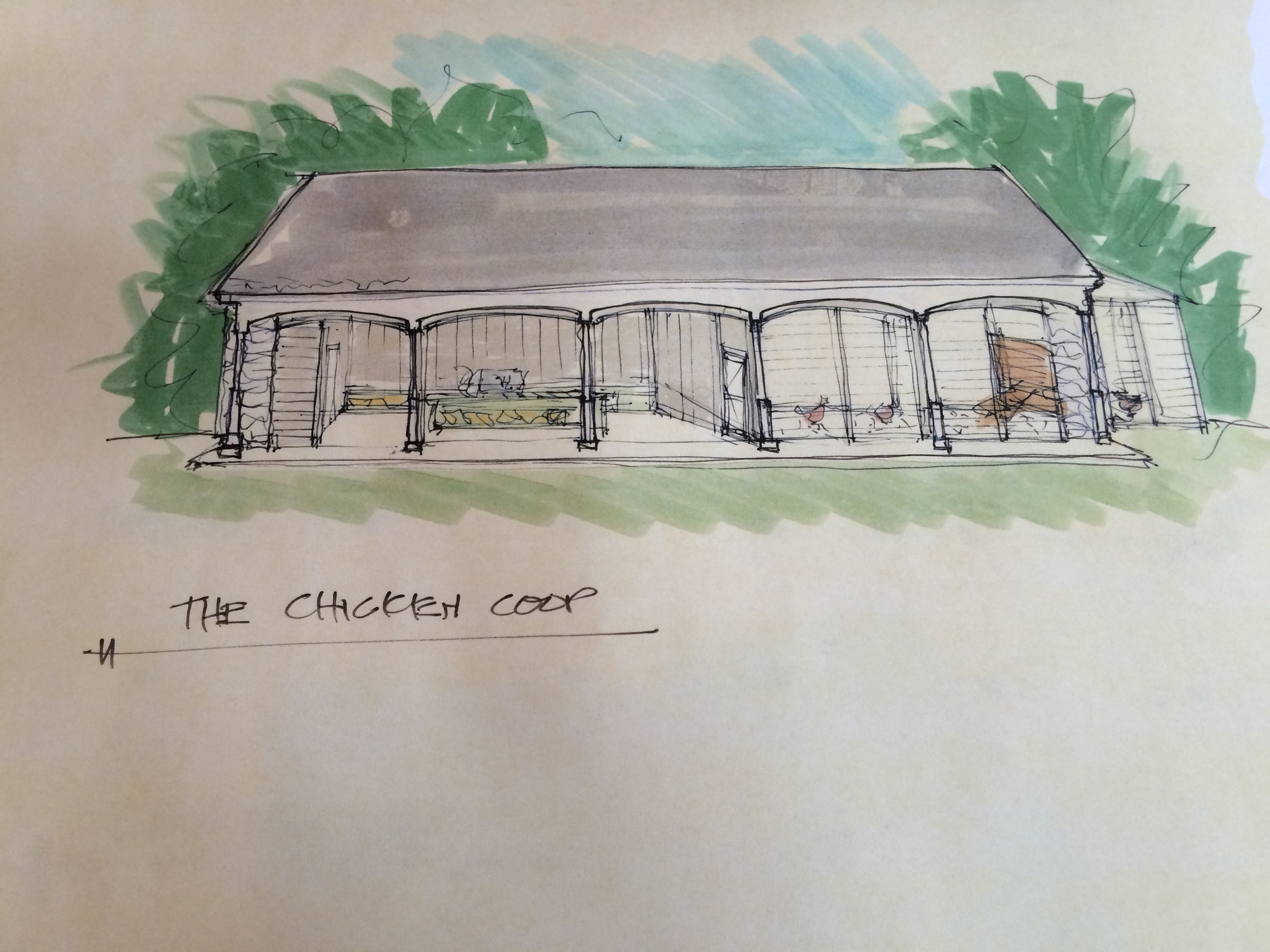 Laura Baggett's rendering of the adorable chicken coop.