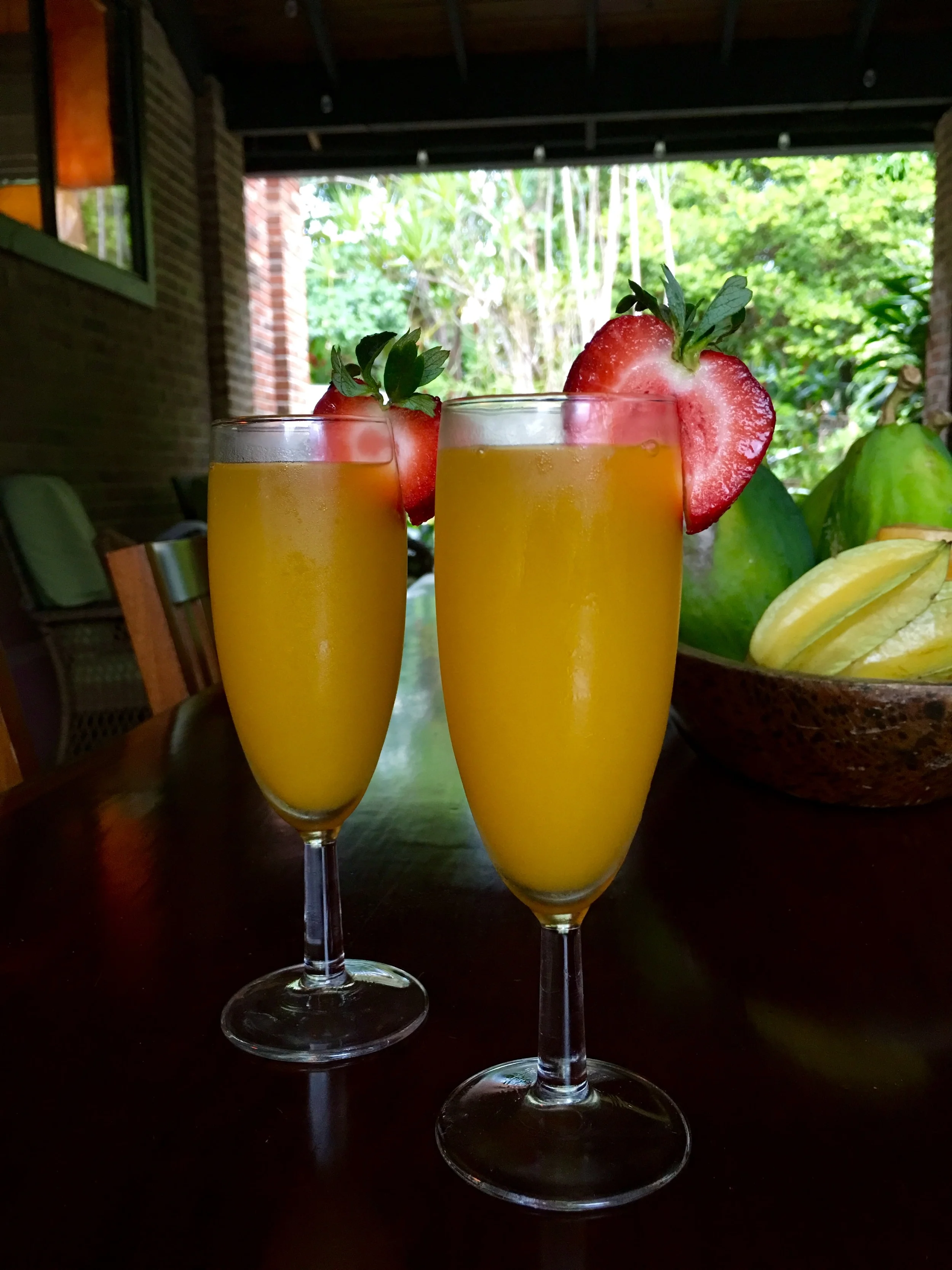 Delicious Mango Mimosas Served for Sunday Breakfast.