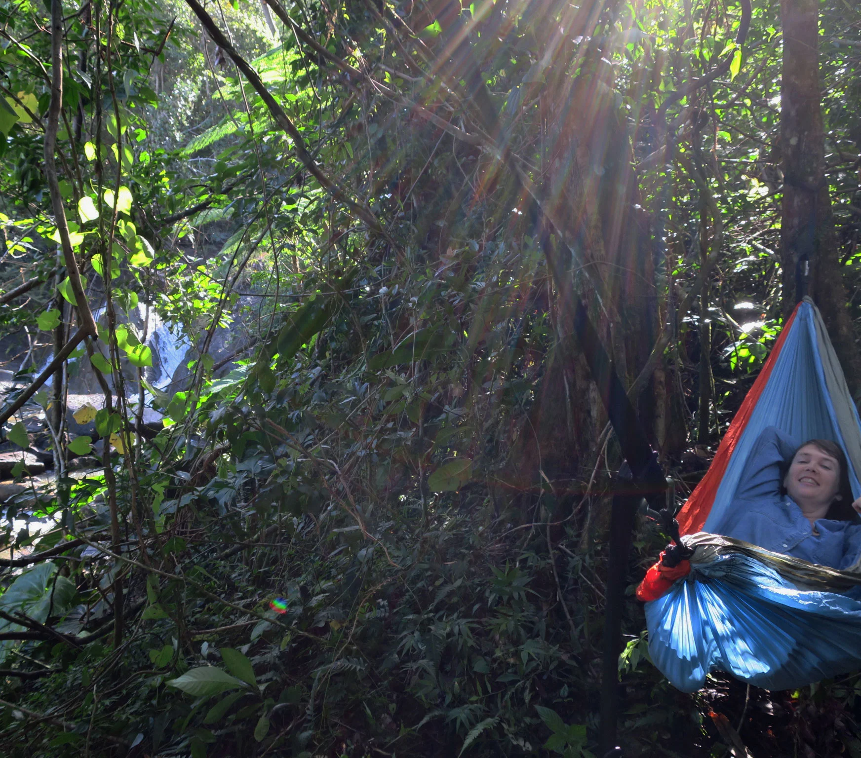 Nothing is more peaceful than relaxing in a hammock under the jungle canopy by one of the waterfalls on the "Lost Machete" trail.