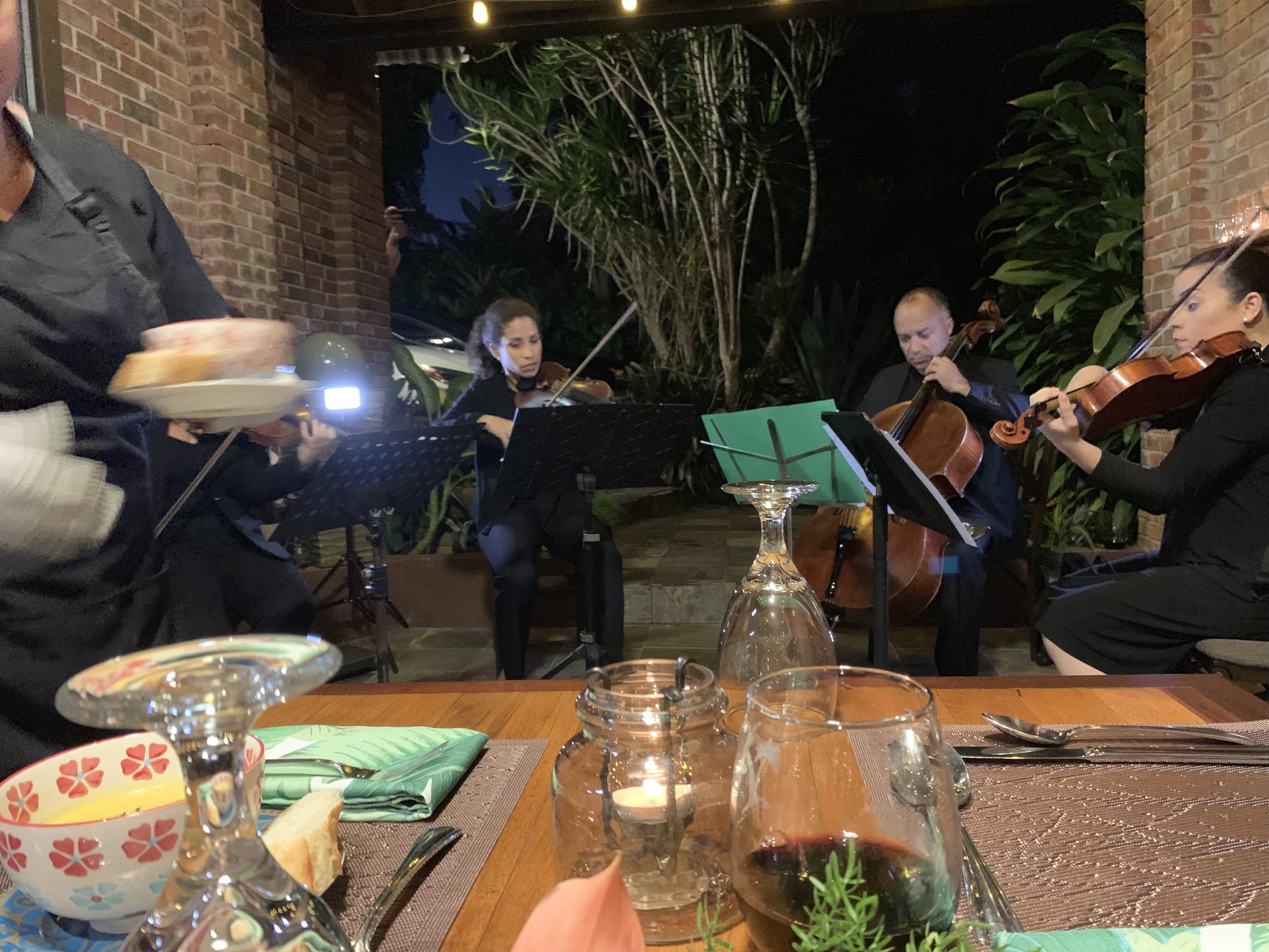  The quartet plays away as the first course is served.  