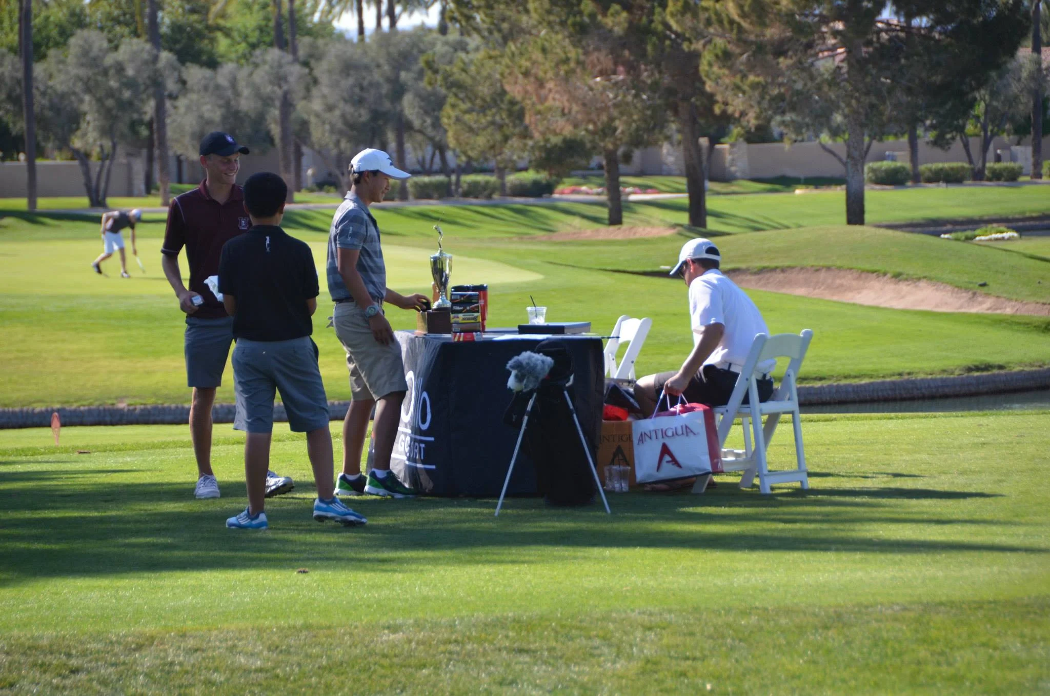 Par 3 Challenge "part two" was even greater success thanks to our Championship trophy making its appearance at Ocotillo GC. We made a total of $856.00!! Patrons were eager to touch the trophy and even take a selfie with it! However, the trophy couldn't guarantee everyone's tee shot to hit the green. A big thank you to manager Mr. Mark Bakeman of Ocotillo for providing this amazing venue. Thanks to all the participating golfers of Ocotillo for supporting our Hamilton Golf Team. Big thanks to Michael Marreel, Nick Whaley, Ryan Sanchez and Sascha Yu for running the event and Maximillian Yu for organizing another successful Par 3 Challenge!