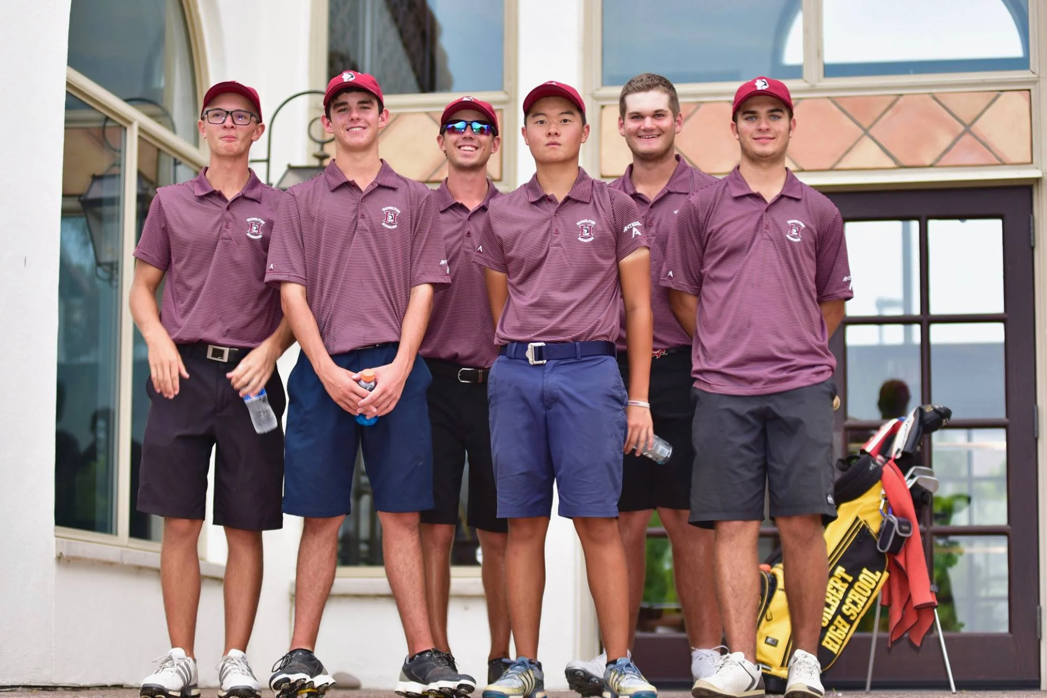 The Hamilton HS Boys Golf Team continued its strong play this season with a convincing match win vs. SDO/Desert Vista and Gilbert High School . The team shot an impressive -2 total for 9-holes at the challenging Raven Golf Club in Phoenix. Left to right Seniors Ryan Sanchez, Sophomore Ethan Adam, Senior Nick Hedman, Junior Alexander Yu, Freshman Dalton Marsh and Senior TJ Reitano.