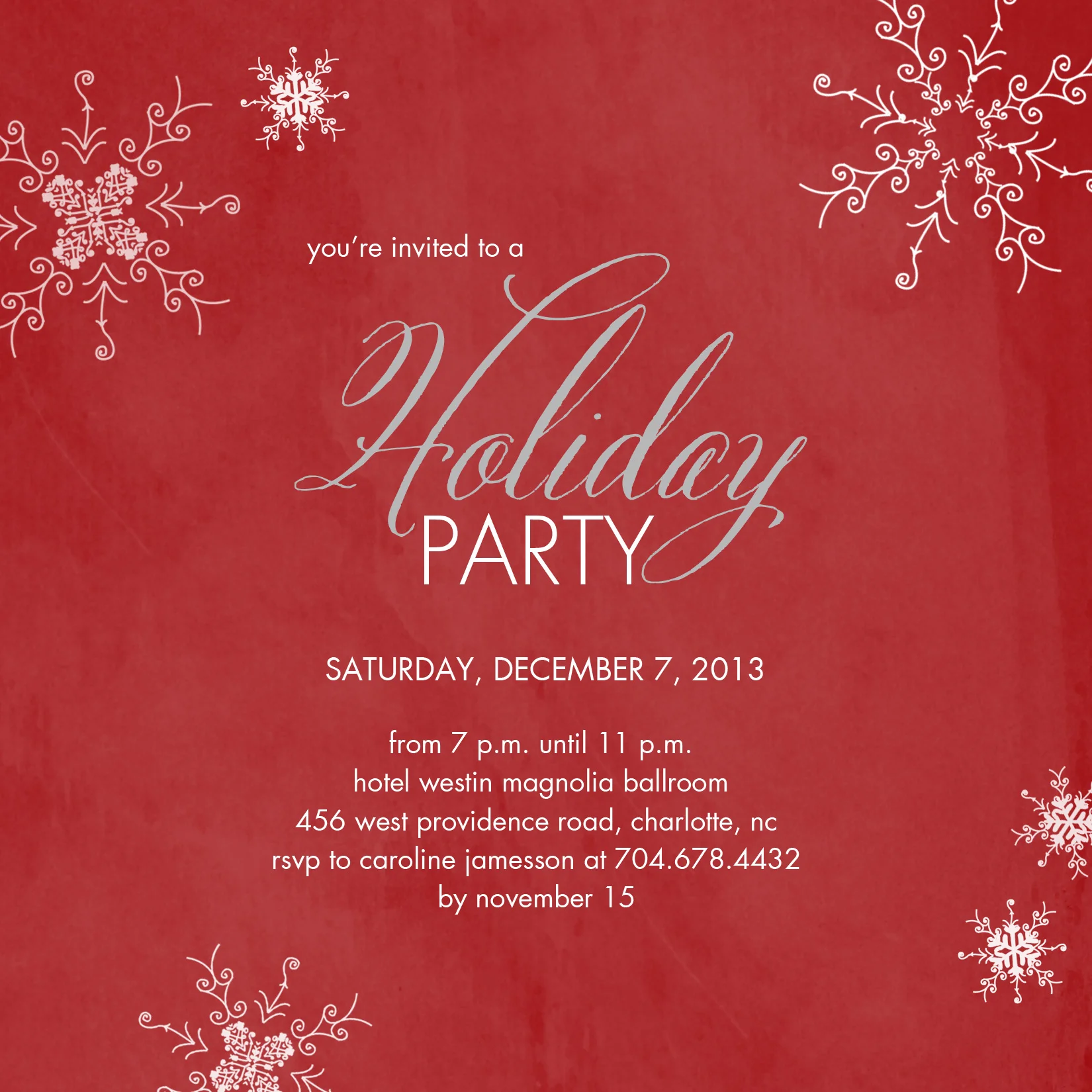 Ruby Nights holiday party invitation