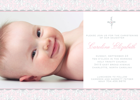 Pink Floral baptism invitation