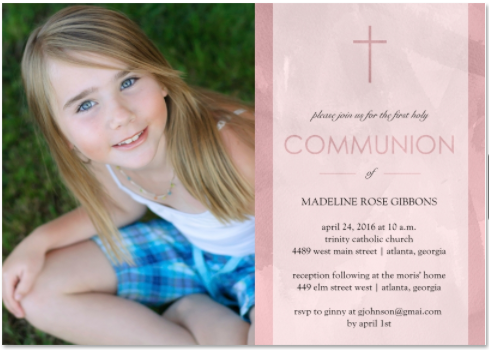 Watercolor Communion Girl invitation