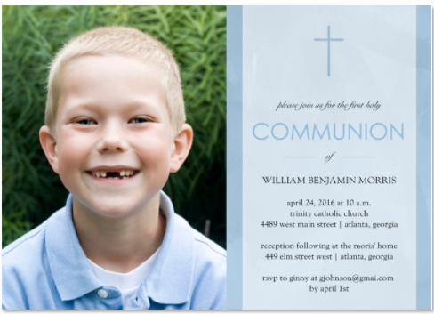 Watercolor Communion Boy invitation