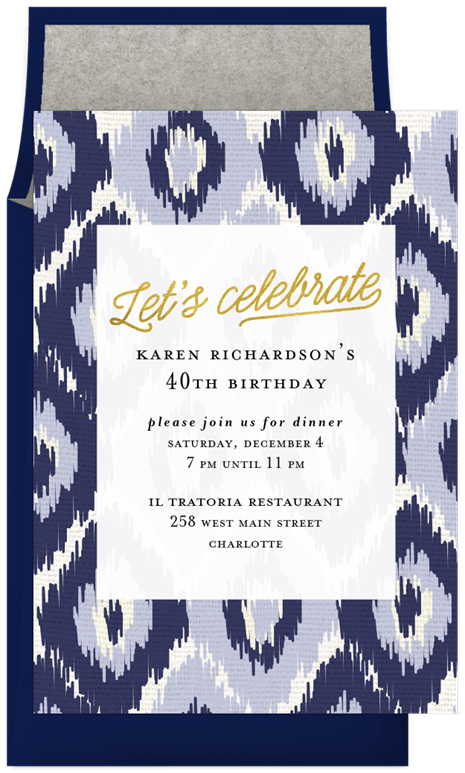 Blue Ikat party invitation