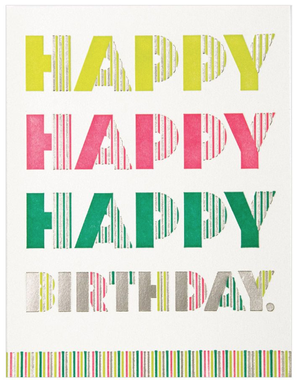 Block Letters with Stripes birthday card